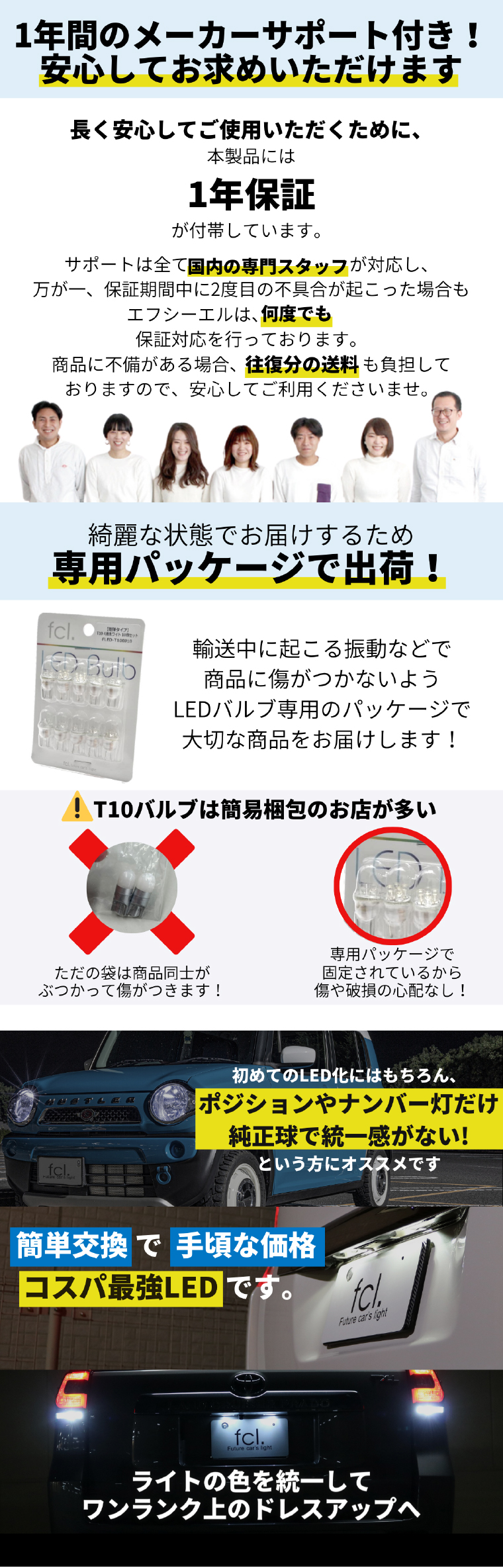 お試し対象20%OFF】T10 砲弾型LED 4連 10個セット / 100個セット