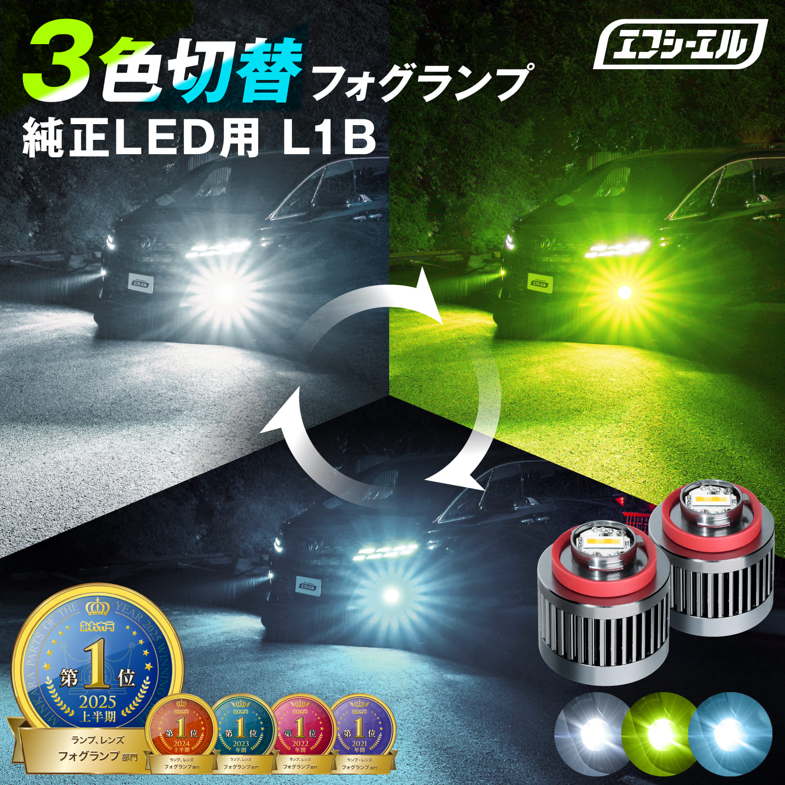 【準備中】純正LEDフォグ用 3色切り替え LEDバルブ L1B フォグランプ カラーチェンジ ホワイト ライムイエロー フロスティブルー 7型 8型 ハイエース 40 アルファード ヴェルファイア 90 ノア ヤリスクロス など最新車対応