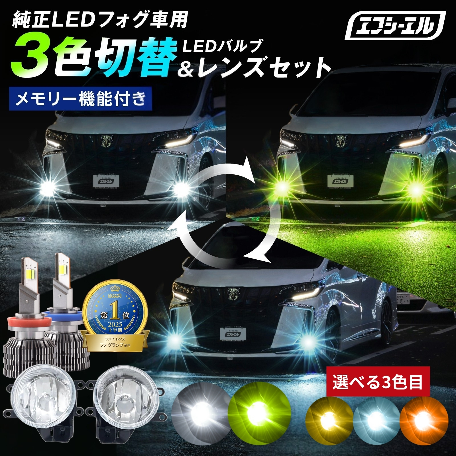 LEDフォグランプ フォグランプユニット レンズセット h8 h11 h16 3色切り替え 後付け フォグライト フォグユニット 純正交換 バルブ カラーチェンジ トリチェン ホワイト ライムイエロー フロスティブルー イエロー ノア 90系 アルファード 30系 ヴェルファイア 前期