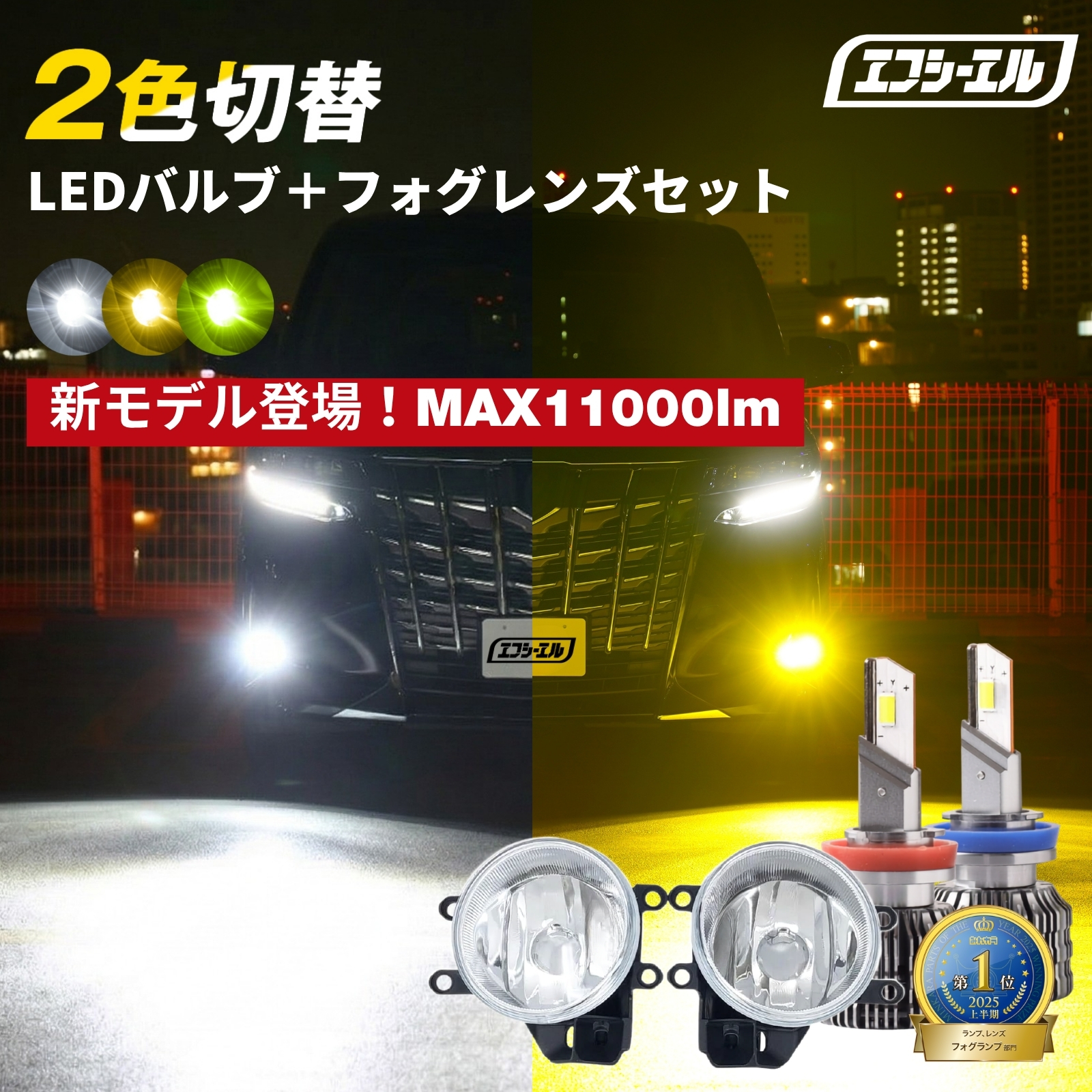 クリア フォグランプ レンズユニット 2色切り替え カラーチェンジLED セット ホワイト イエロー ライムイエロー フロスティブルー タイプB タイプC フォグレンズ フォグユニット